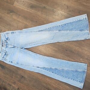 American Eagle Patchwork, Flare Low Rise Baggy Boho Jeans  2